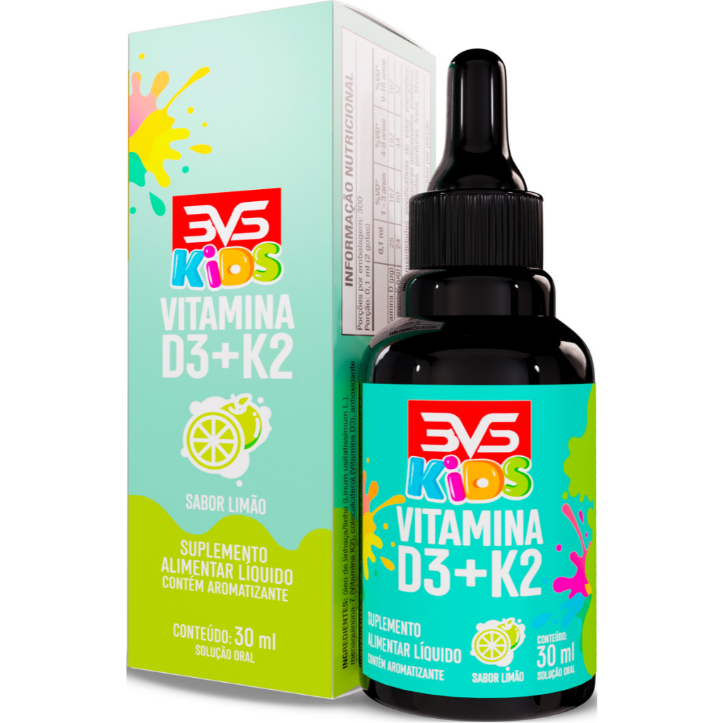 Vitamina Kids D3 + K2 Mk7 Menaquinona Com Fórmula Concentrada Em Gotas - Sabor Limão - 30ml em Oferta na Shopee