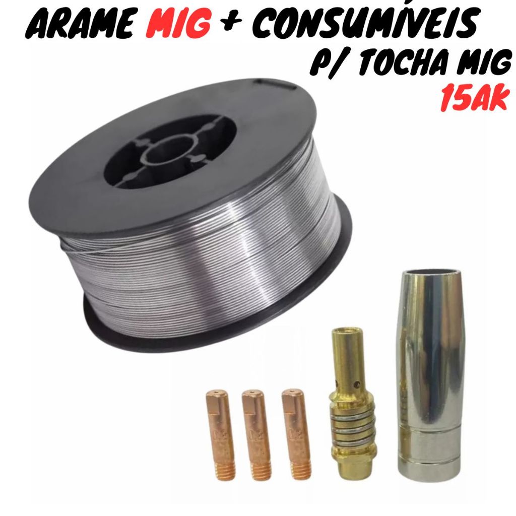 Arame Mig Sem Gas + Consumiveis Mig 15ak + 3 Bicos Brinde!!!