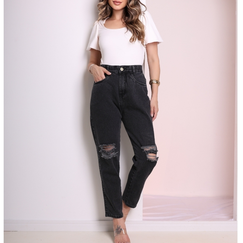 Calça Mom Jeans Rasgadin no Joelho em Oferta na Shopee