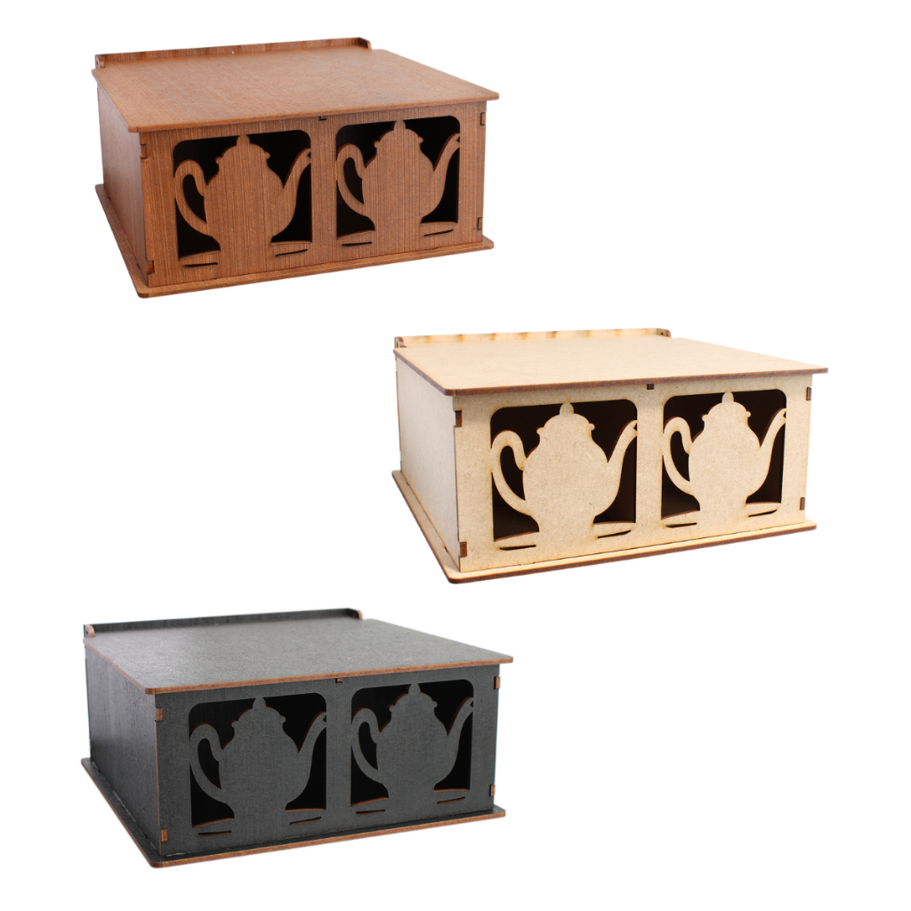 Porta Chá Sachê  Decoração Organizador Com 4 Divisórias Mdf Lembrancinha Bule 8,5x18x18