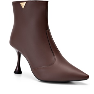 Bota Feminina Lumiss Bico Fino Salto Alto Fino Cano Curto Marrom em Oferta na Shopee