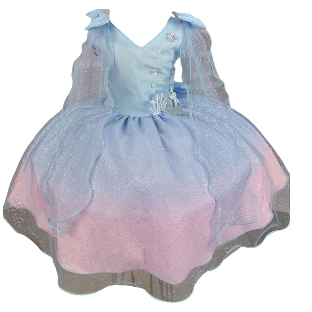 Vestido Infantil Bebê Menina Festa Fantasia Sereia Fundo Do Mar Roupa Aniversário Temático Com Brilho