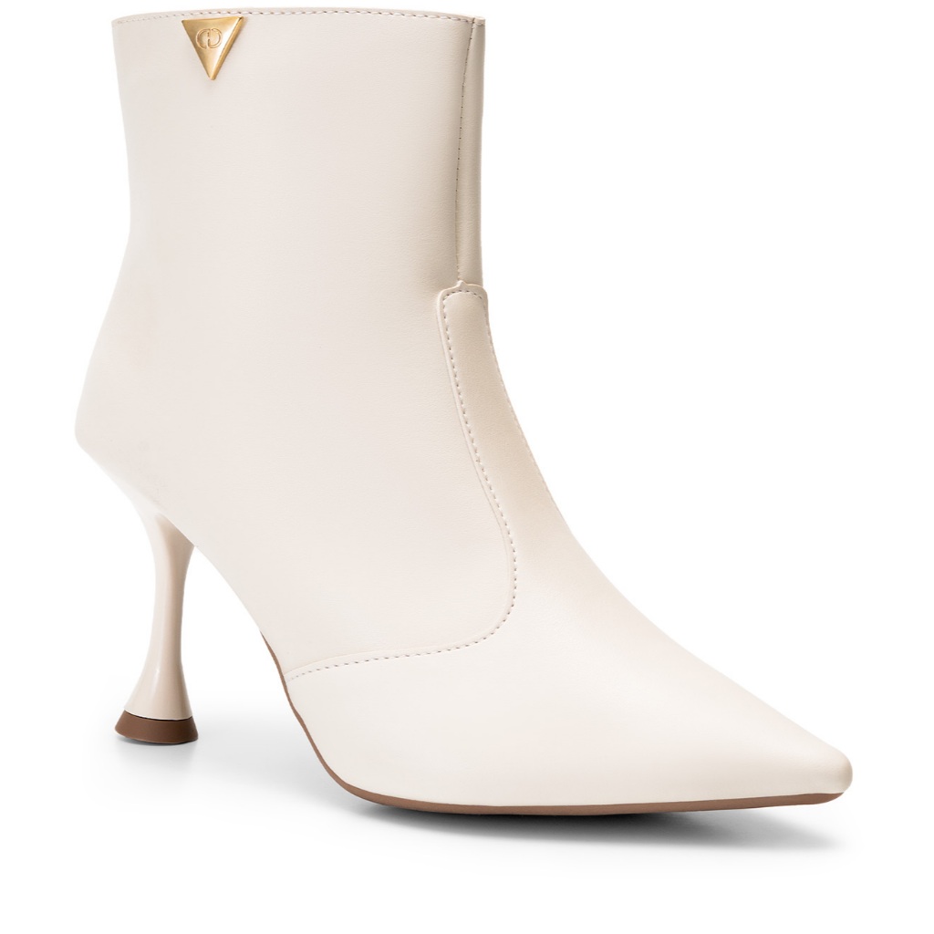 Bota Feminina Lumiss Bico Fino Salto Alto Fino Cano Curto Off White em Oferta na Shopee