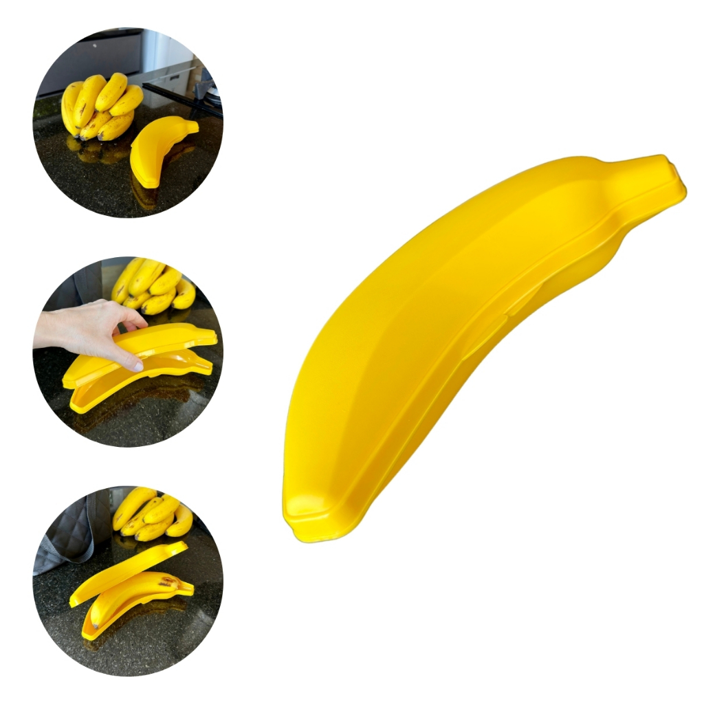 Porta Banana Portátil Pote de Plástico Amarelo Metade Banana Plasutil para Mochila Trabalho e Escola