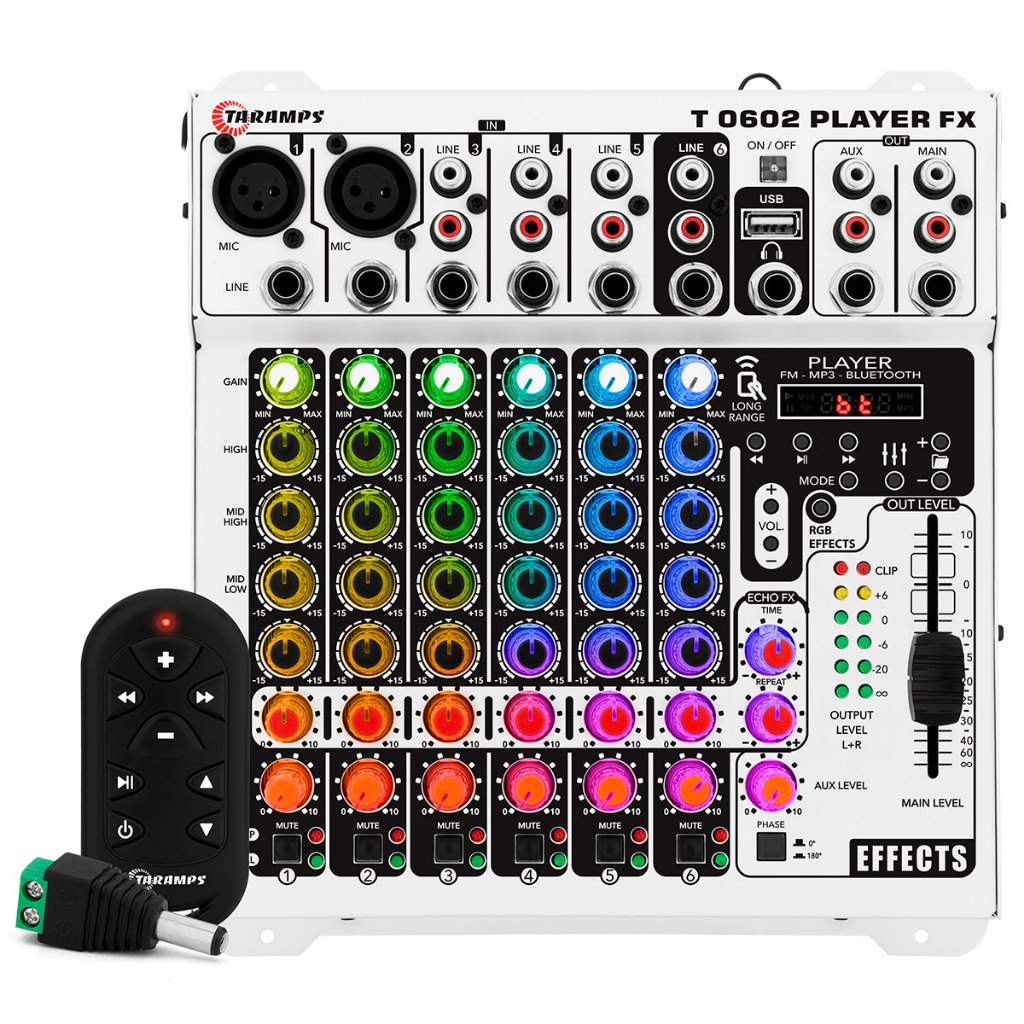 Mesa Taramps T0602 Player Multicolor Led RGB Bluetooth MP3 Mixer c/ Controle Remoto 6 canais em Oferta na Shopee