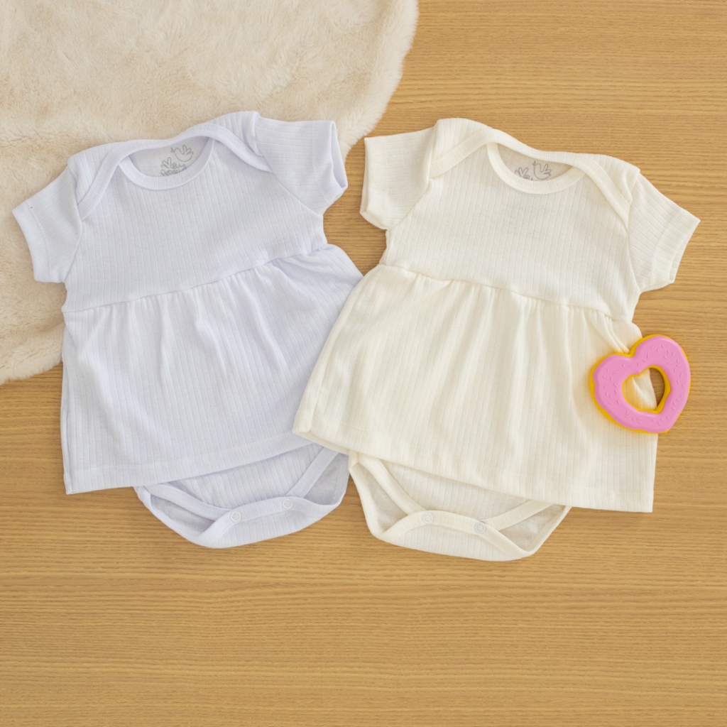 Kit 2 Vestidos Bebê com Body Embutido em Canelado 100% Algodão Hipoalergênico MP004KIT2-MS-C2