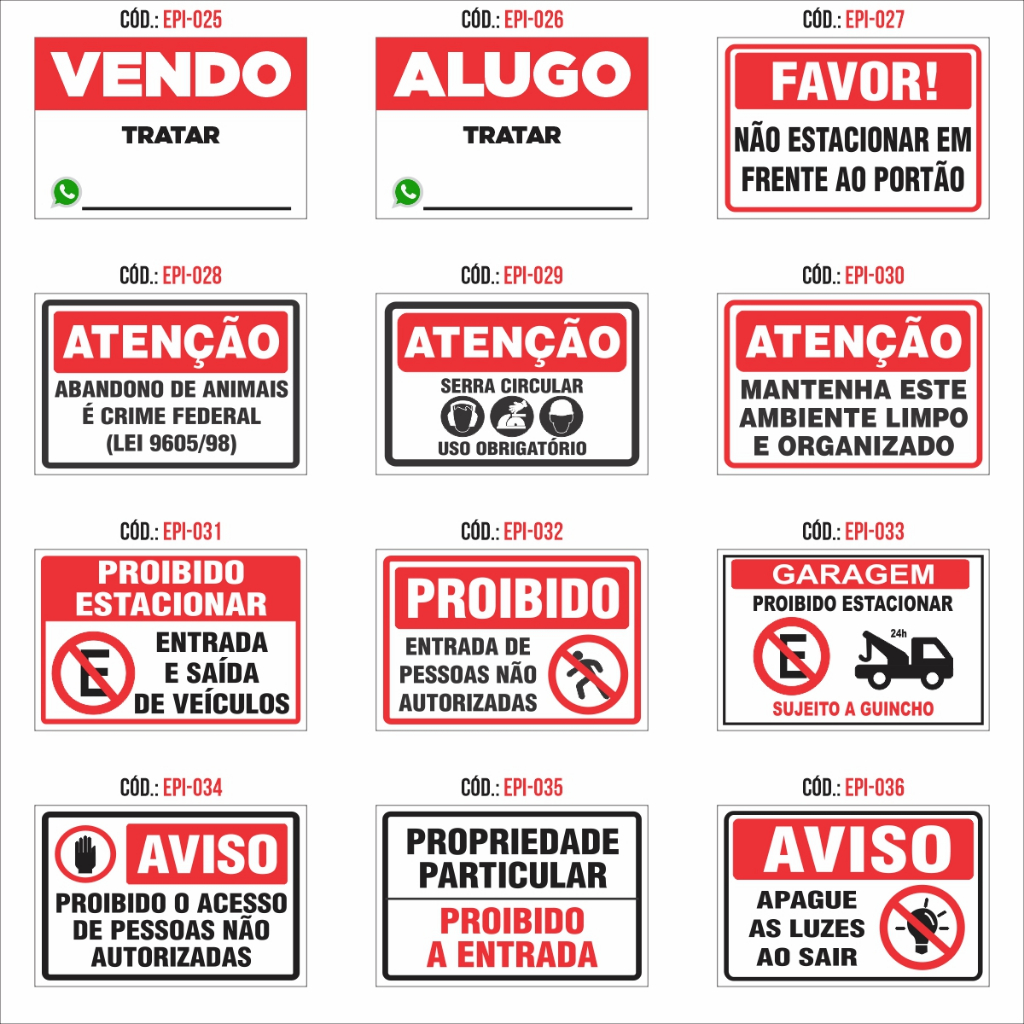 Placa De Sinalização 15x20cm EPI Aviso Diversas Opções — imagem 2 de 2