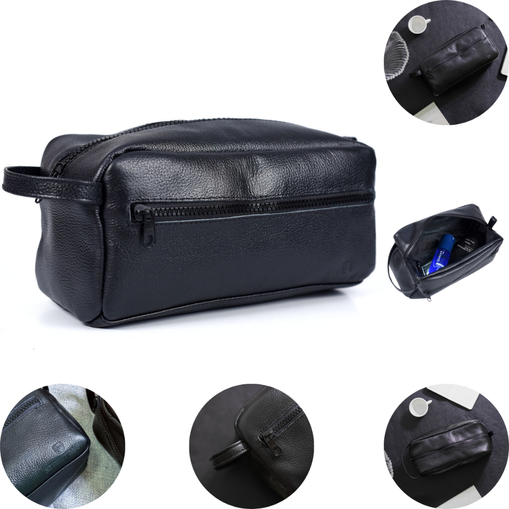 Necessaire em Couro Legítimo Estojo Bag Organizador Unissex Para Viagem e Cosméticos em Oferta na Shopee