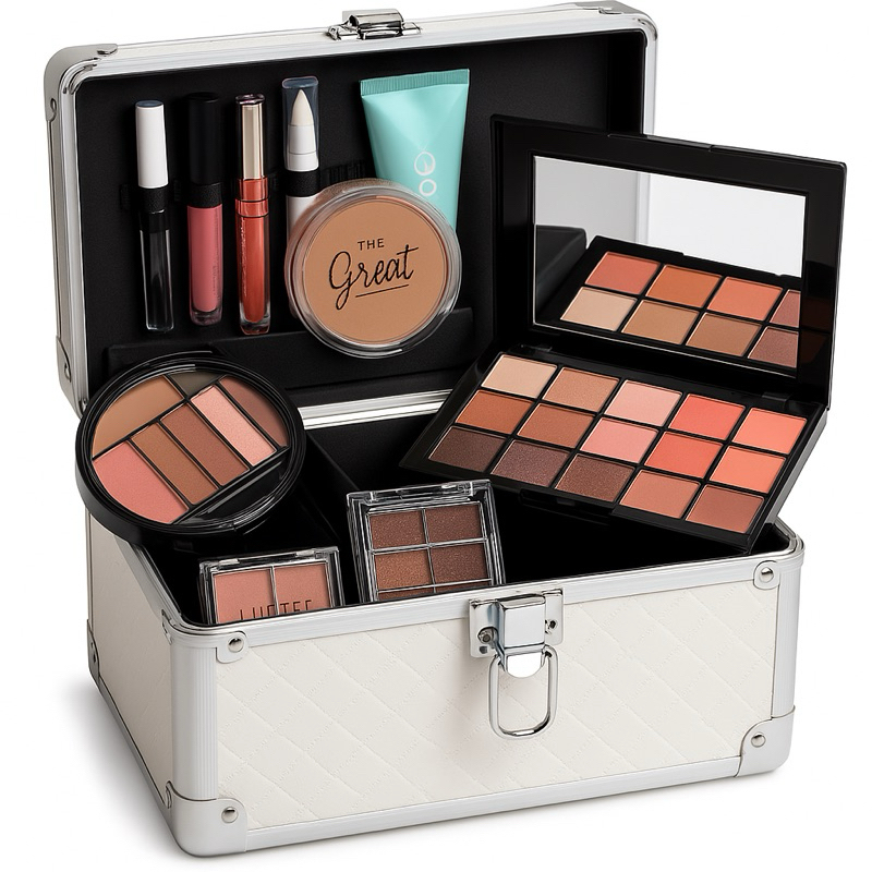 Maleta + 21 Maquiagens Maleta de Maquiagem Completa Profissional Prata | Paleta, Batons, Gloss, Blush e Pincéis