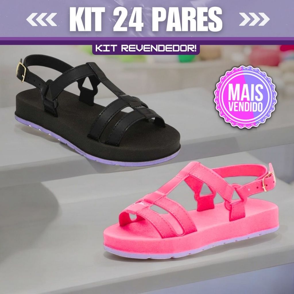 Kit 24 Pares Sandália Papete Babuche Menina Infantil Leve e Estilosa - Passeio-Casual-Escolar