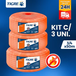 Conduite Laranja 3/4 X 50m Eletroduto Tigre Original Rolo Mangueira Corrugada Kit C/3 Rolos