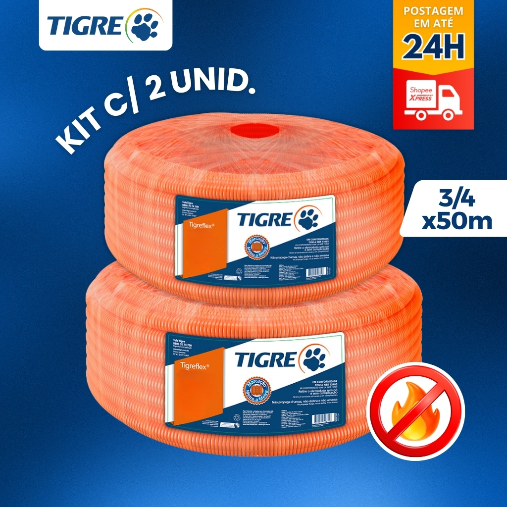 Conduite Corrugado Laranja 3/4 50m - Tigre Kit C/ 2 Rolos