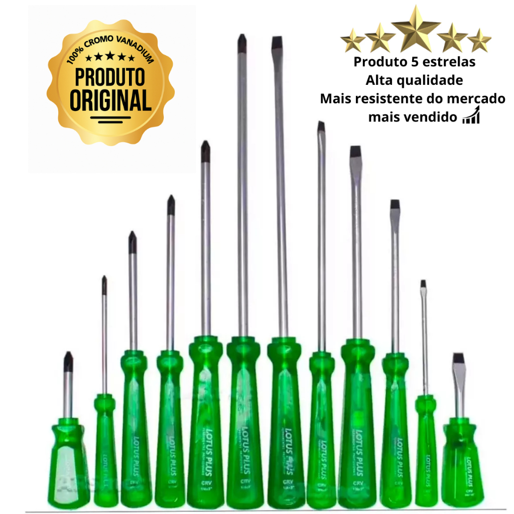 Jogo Chave De Fenda Phillips Profissional Imantado 12 Peças