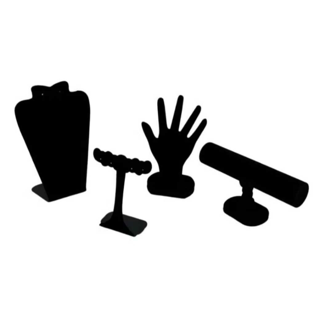 Kit expositores pulseira brinco anel colar de veludo para bijus 4 peças em Oferta na Shopee