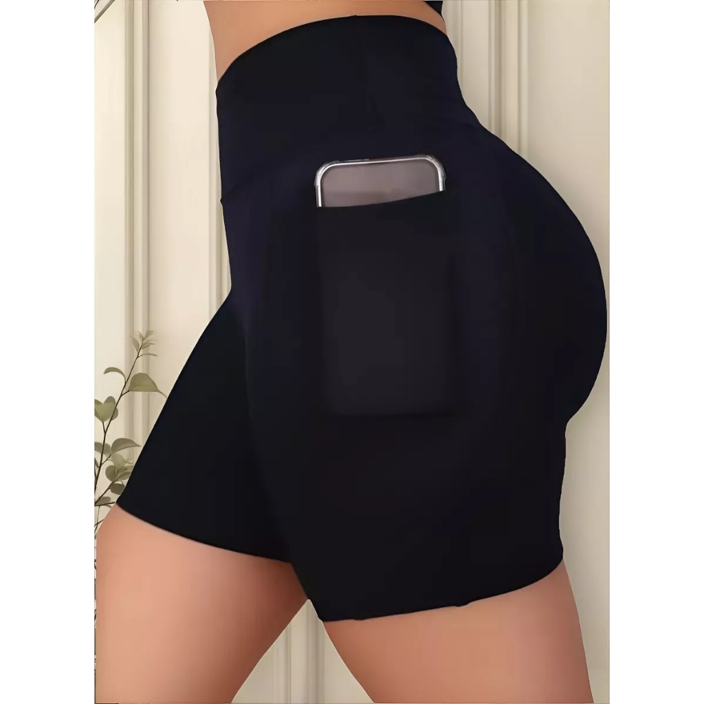 Shorts Legging Feminino Cintura Alta Com Bolso Lateral Academia Fitness Corridas Caminhadas Ioga Pilates Trilha