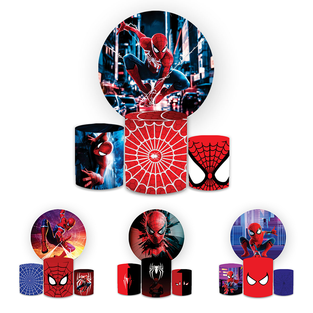 Kit Painel Redondo 150x150 Sublimado + Trio de Capas de Cilindros Homem Arnha Herói Decorativo