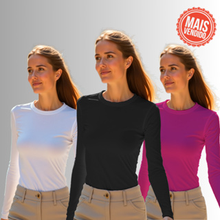 Camiseta Térmica Feminina Manga Longa Proteção UV 50+ Segunda Pele Proteção Solar em Oferta na Shopee