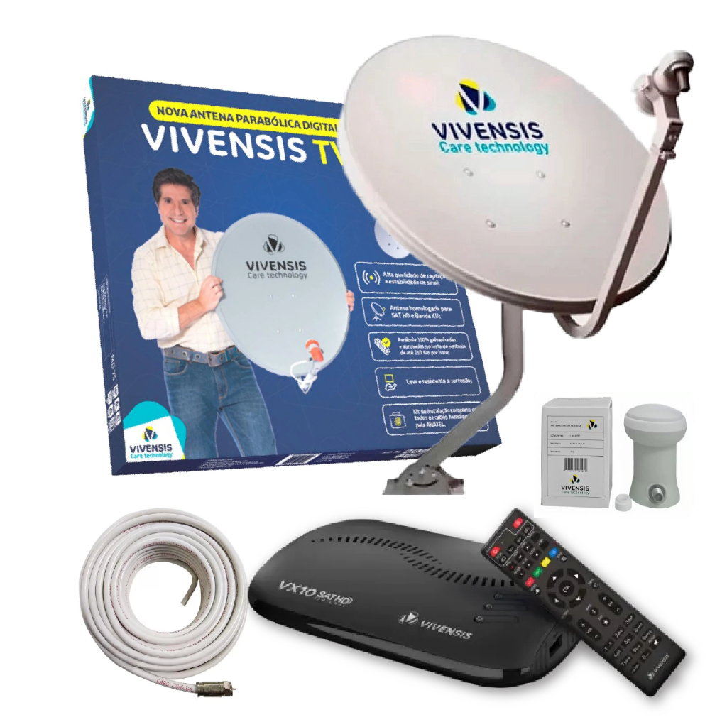Kits Antena+Receptor VX10 - Escolha: Apenas Receptor ou Kits Completos (Receptor+Antena+LNBF+Cabos)