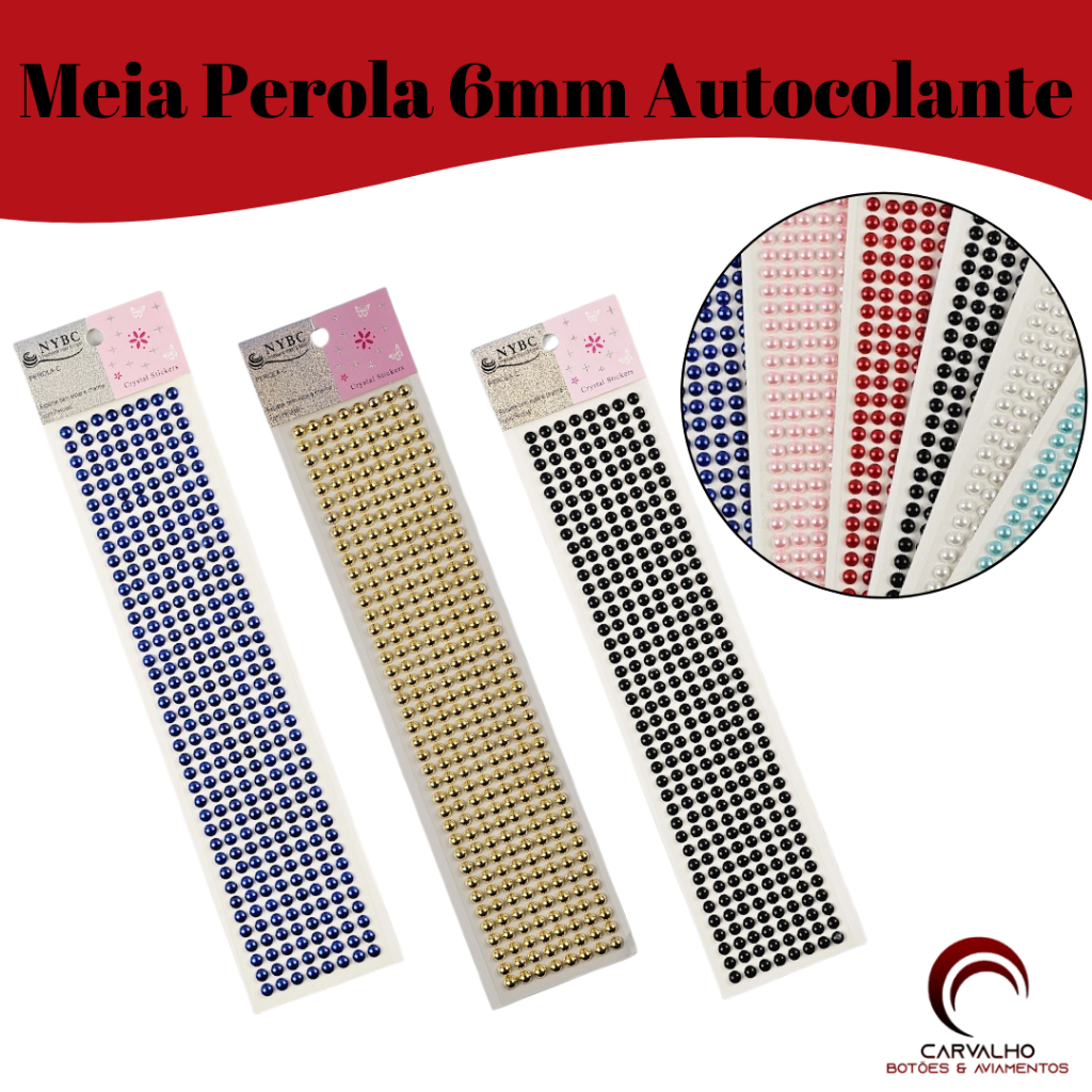Cartela De Meia Perola 3D AutoColante 6mm Adesivo Artesanato - Com 320 Unidades Cada Cartela