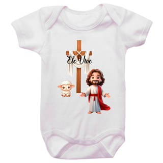 Body de Bebê Temático Mesversário Pascoa Ele Vive em Oferta na Shopee