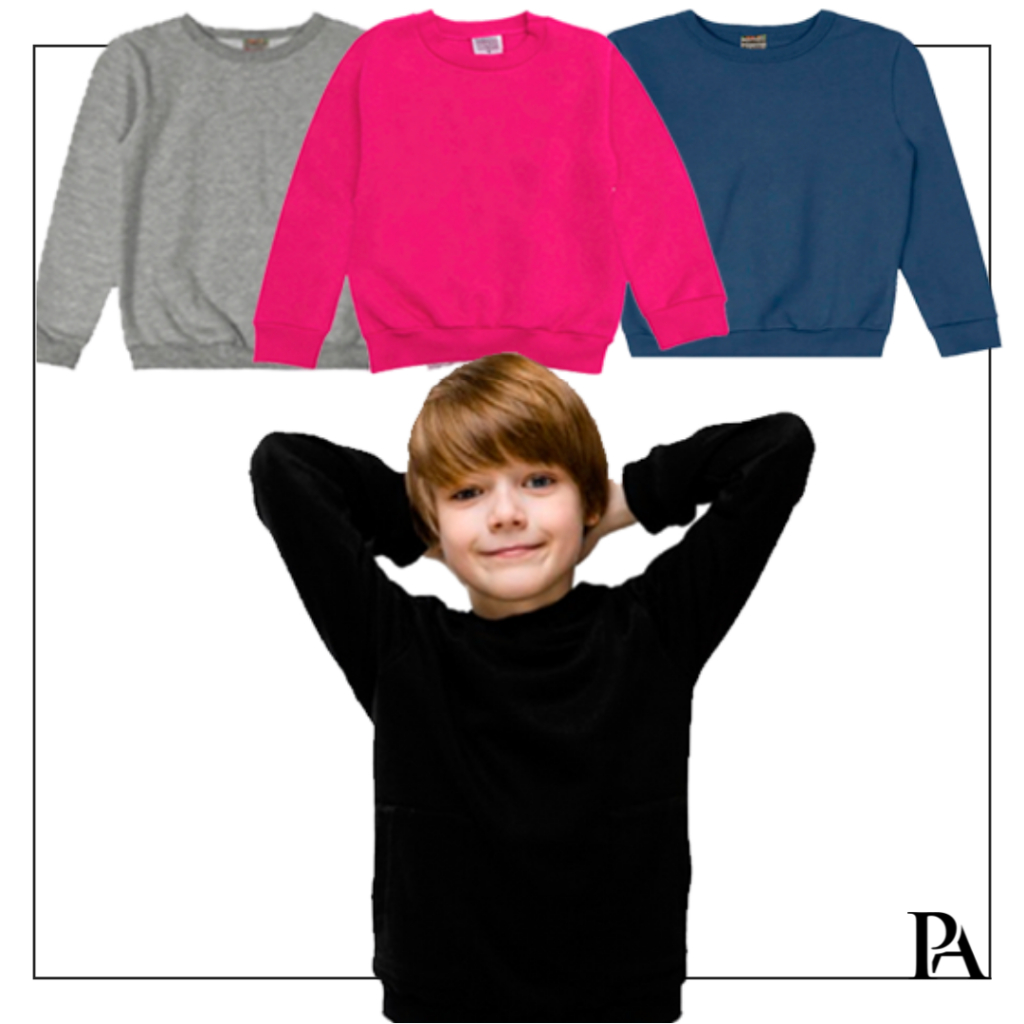 Blusa de Moletom Felpado Agasalho Grosso Infantil menino menina Liso