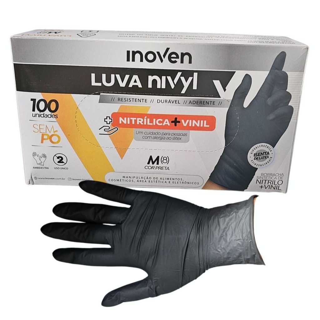 LUVAS PRETA NITRILICA COM VINIL DESCARTÁVEL INOVEN -  NIVYL SEM PÓ