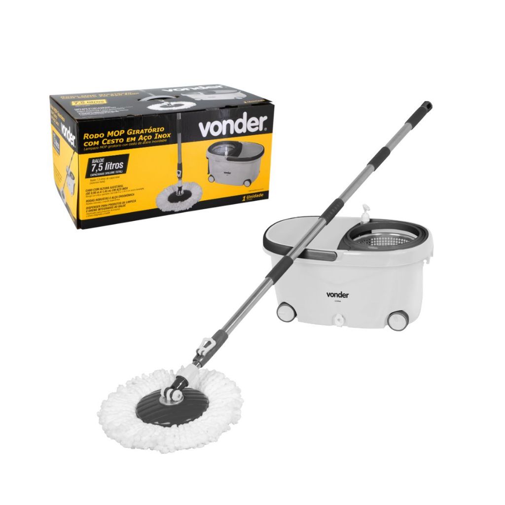 Rodo MOP giratório com cesto em aço inox VONDER em Oferta na Shopee