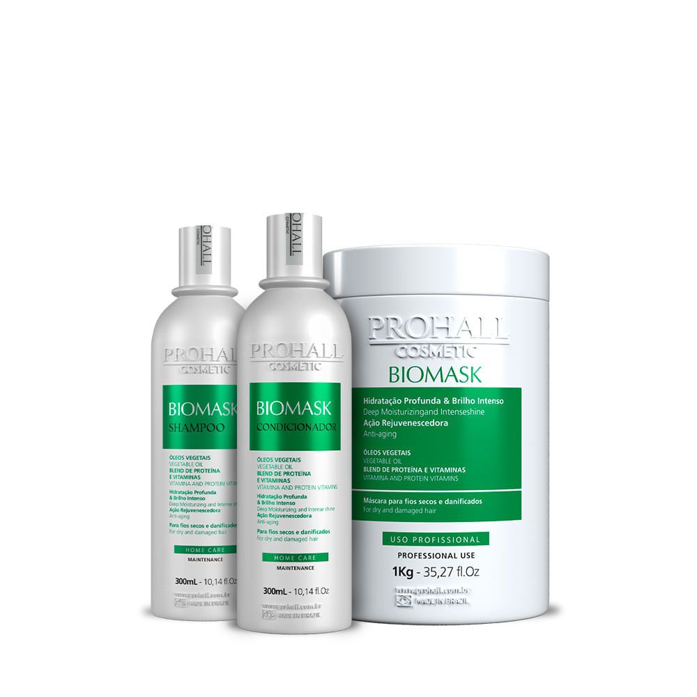 Biomask 1 Kilo Prohall Hidrataçao + Shampo + Condicionador.NF