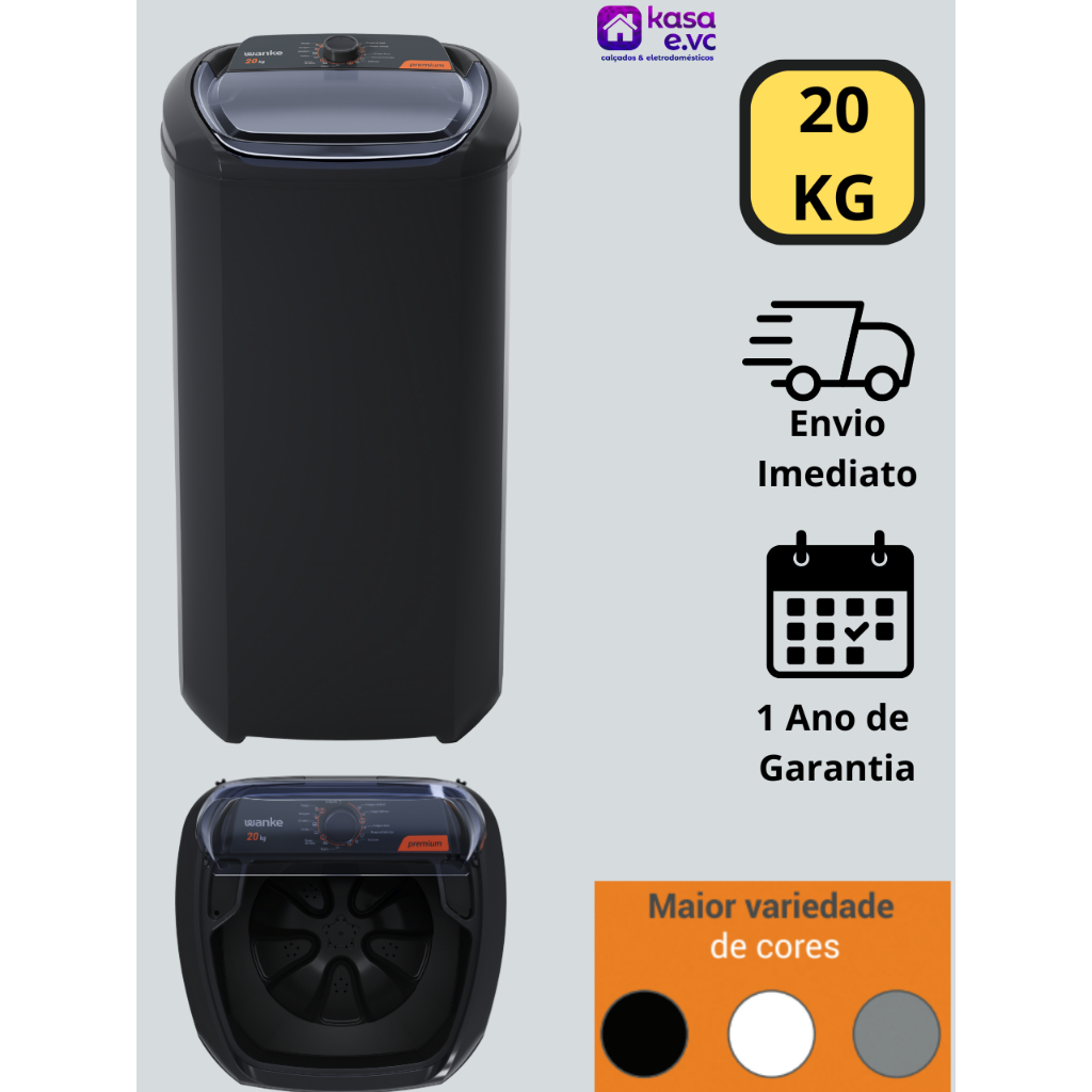 Máquina de Lavar Wanke 20Kg Premium Semi-Automática Batedor Robusto Preto