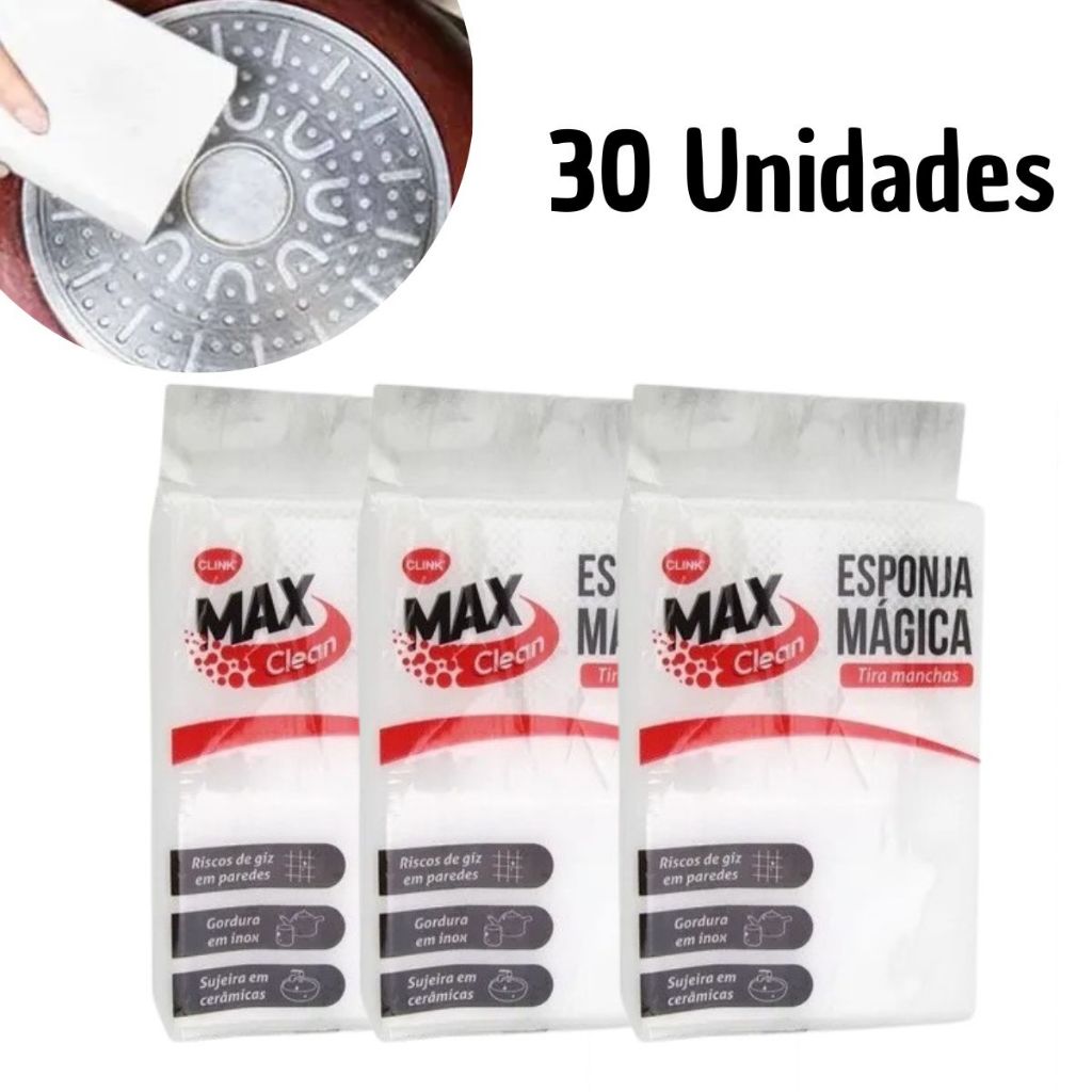 Kit com 30/20/10 Esponja Mágica Branca Tira Manchas Max Clean Clink