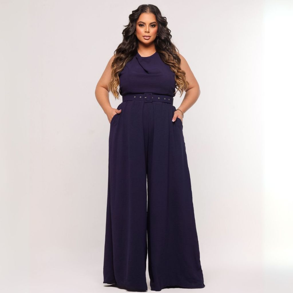Macacão Feminino Feminino Plus Size Festa Elegante Regata Pantalona Social Estiloso