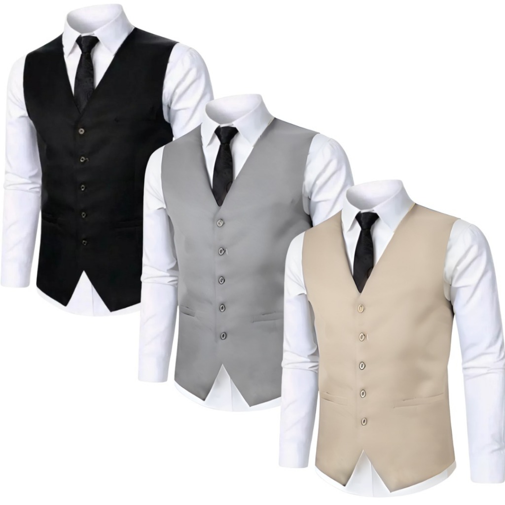 Kit com 3 Coletes Adulto Social Masculino C/ Ajuste Traseiro - Promoção