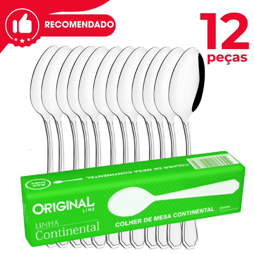 Jogo Colher de Mesa Continental C/12pçs Talheres Aço Inox Original Line Resturante Buffet Lanchonete