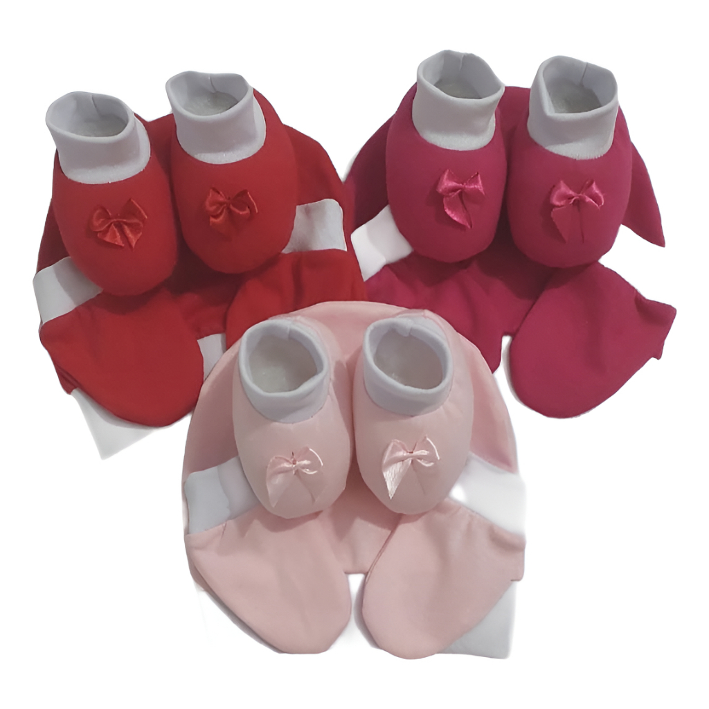 kit touca luca sapatinho(pantufa) bebê recem nascido algodão (3 kit total 9 pçs)