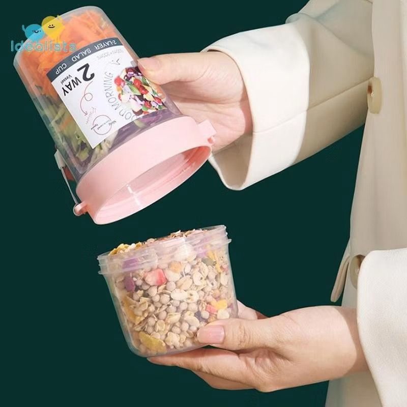 Armazenamento De Alimentos Café Da Manhã Frutas Aveia Iogurte Salada Copo Com Tampa E Colher Duas Camadas