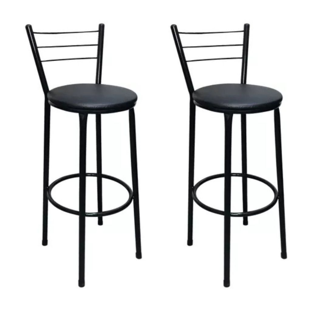Kit 2 Banqueta Alta Preta Para Cozinha Balcão