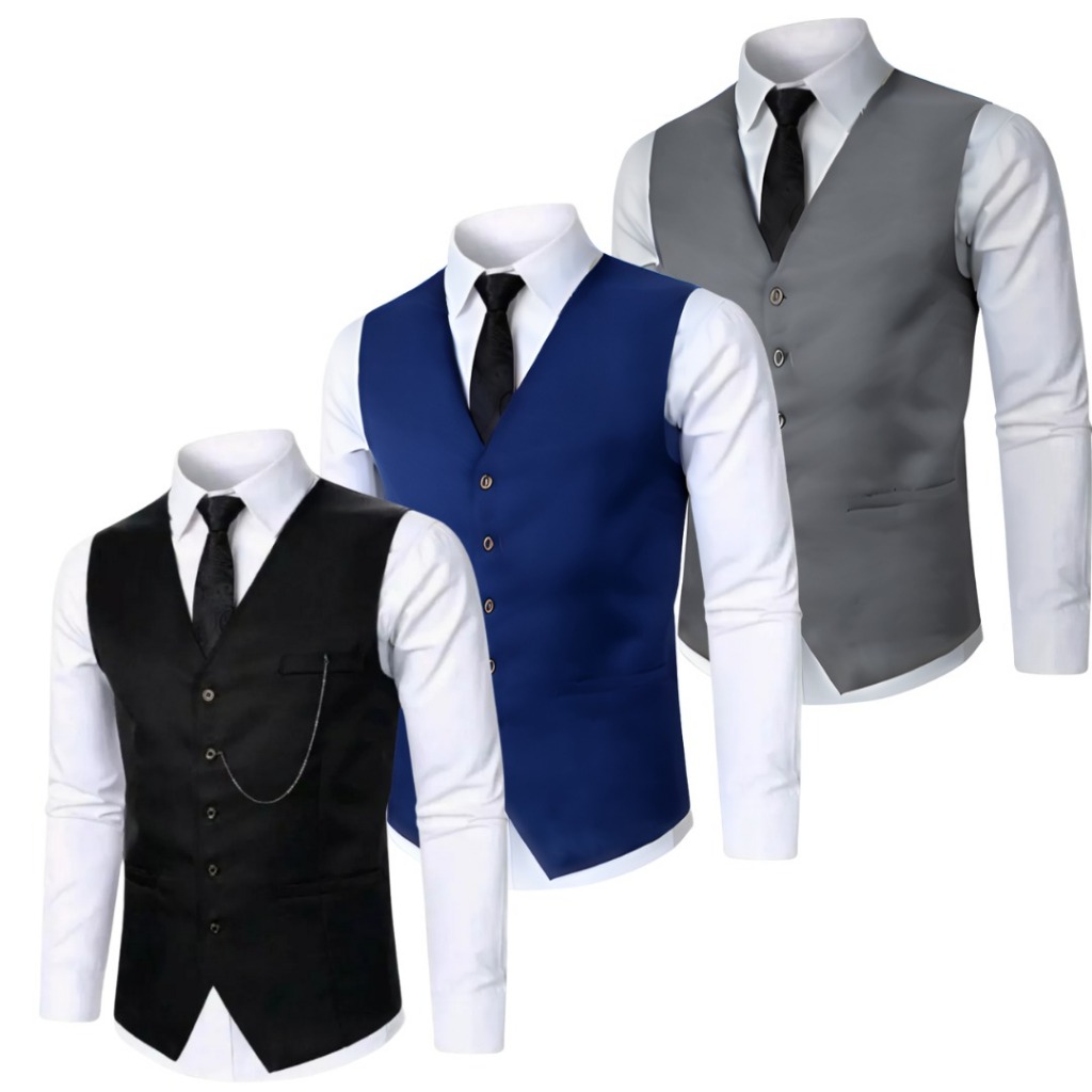 Kit 3 Coletes Social Slim Masculino Alfaiataira P/ Eventos Social; Padrinhos