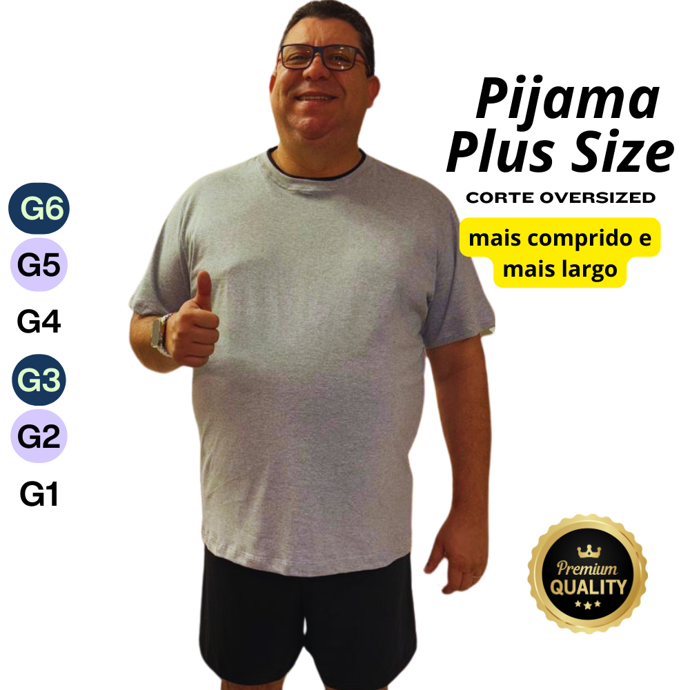 Pijama Plus Size Masculino Algodão G6 G5 G4 G3 G2 G1 Manga curta Conjunto camiseta shorts