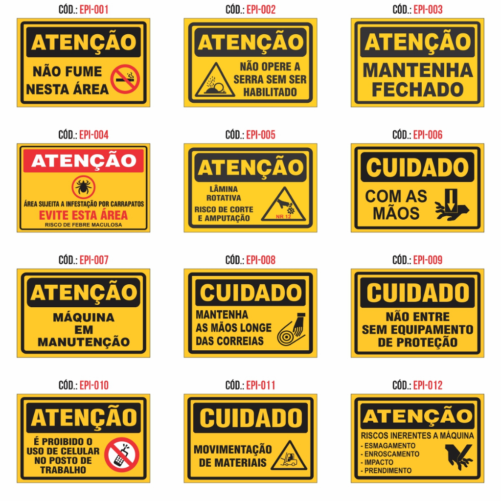 Placa De Sinalização 20x30cm EPI Aviso Diversas Opções
