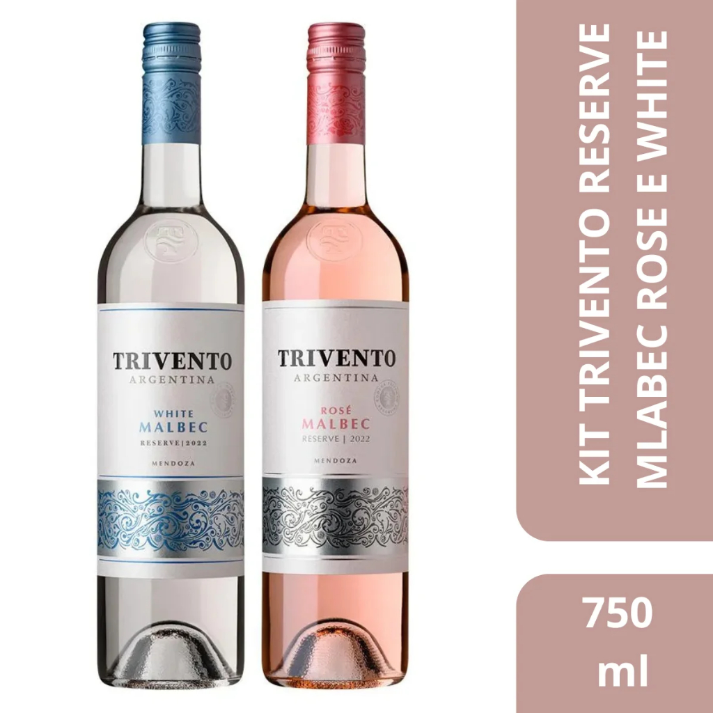 Kit Vinho Argentino Trivento Branco e Rosé - 2 Garrafas - Food & Beverages