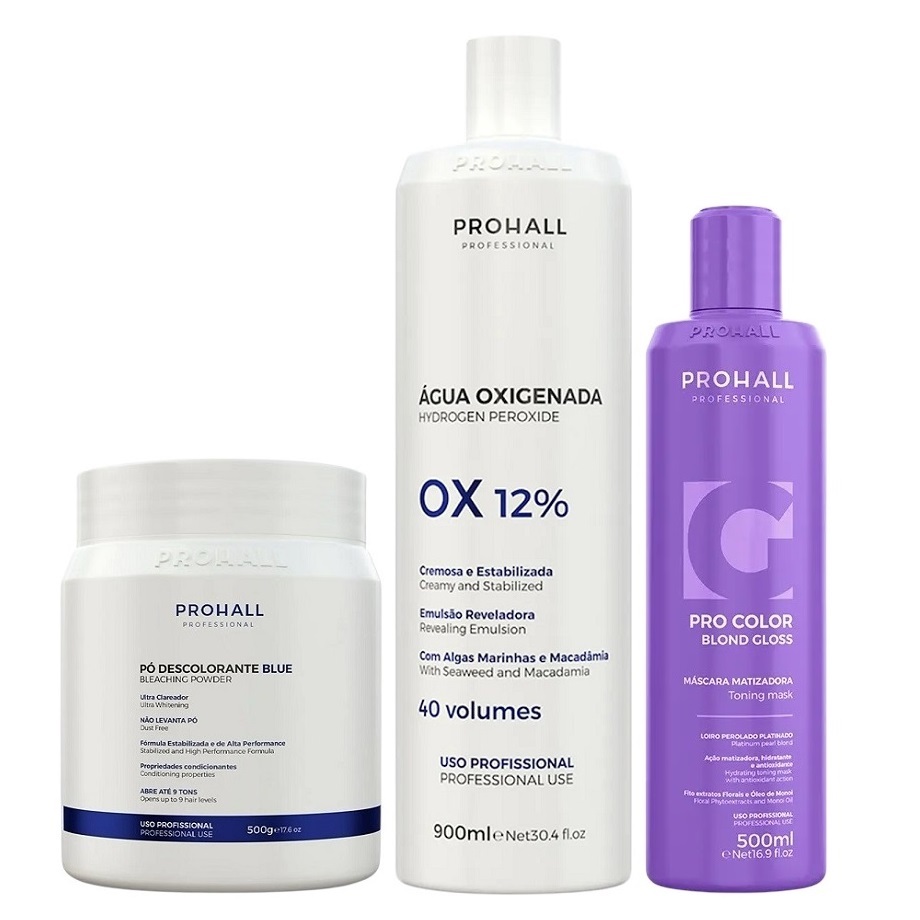 Matizador Blond Pérola + Pó Azul + Ox 40 Prohall.NF