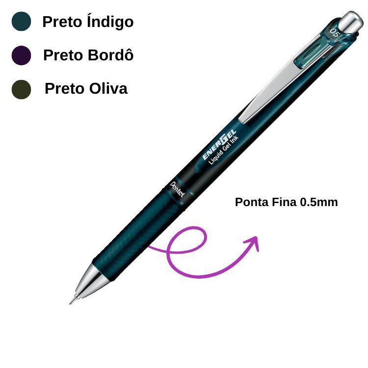Caneta Energel Retrátil Black Colors 0.5mm BLN75A2 PENTEL