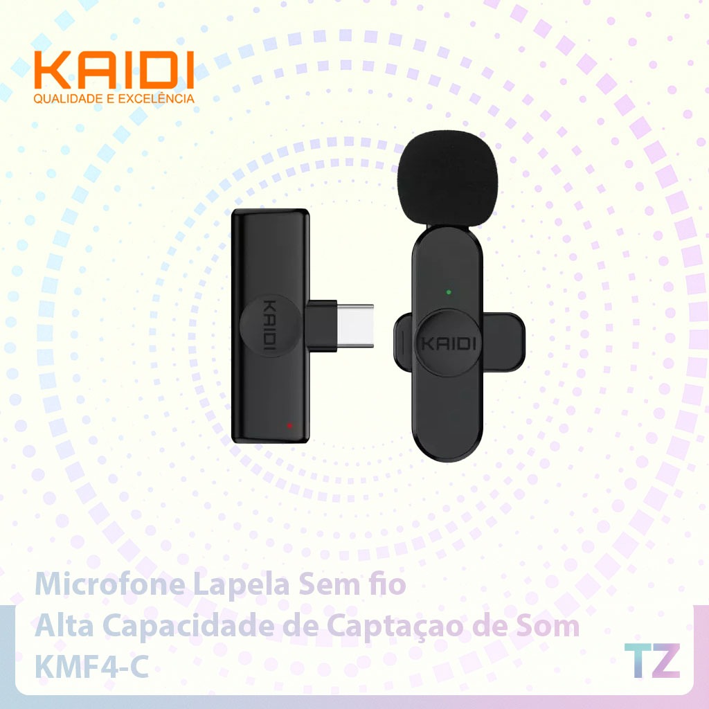 Microfone Lapela Kaidi Sem Fio BLUTOOTH PARA CELULAR Preto Kmf5-C KMF5-A Influencer
