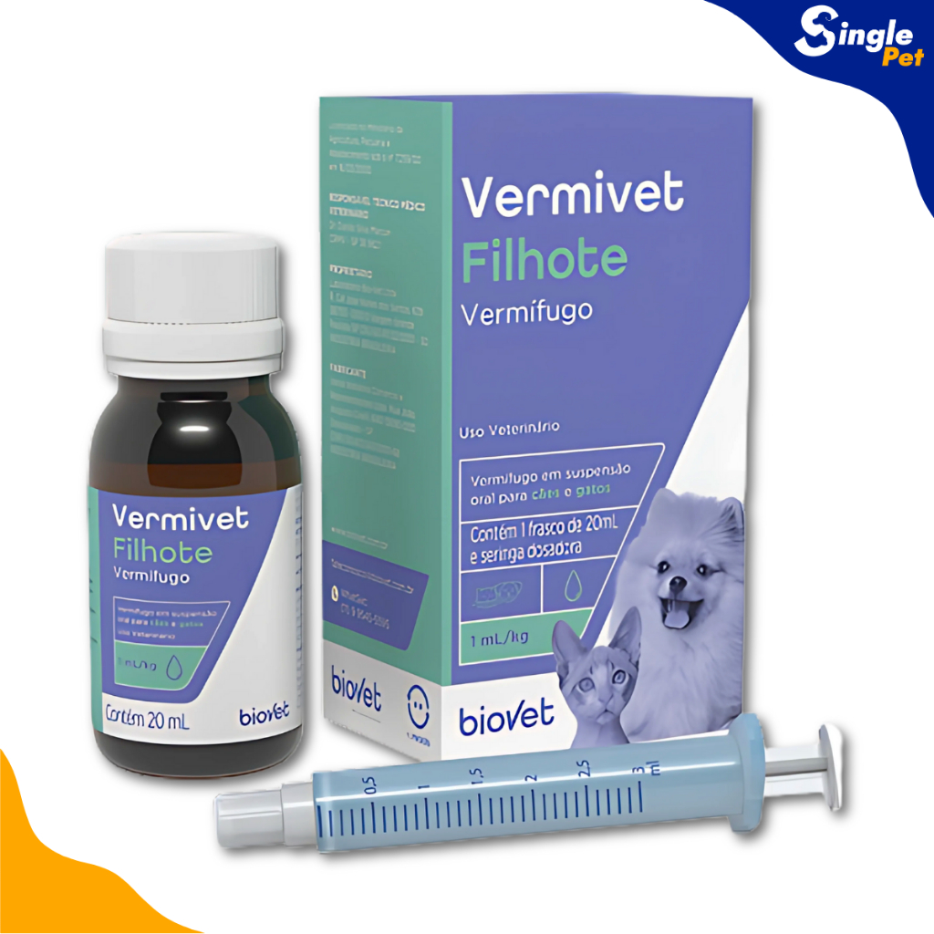 Biovet Vermivet Filhote Cachorros Gatos 1ml com Frasco 20ml em Oferta na Shopee