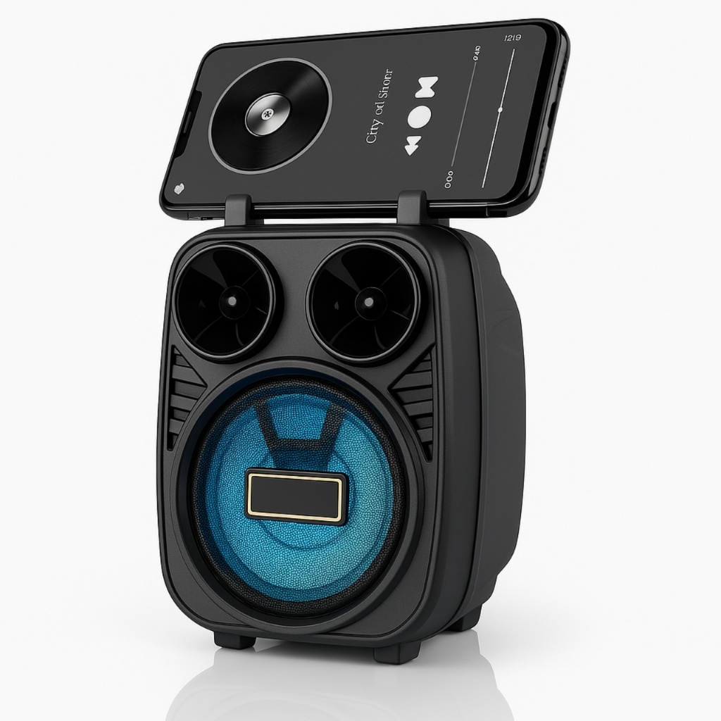 Caixa de Som Bluetooth Potente KTS, Recarregável, Rádio FM e Design Compacto Alto Falante, Led