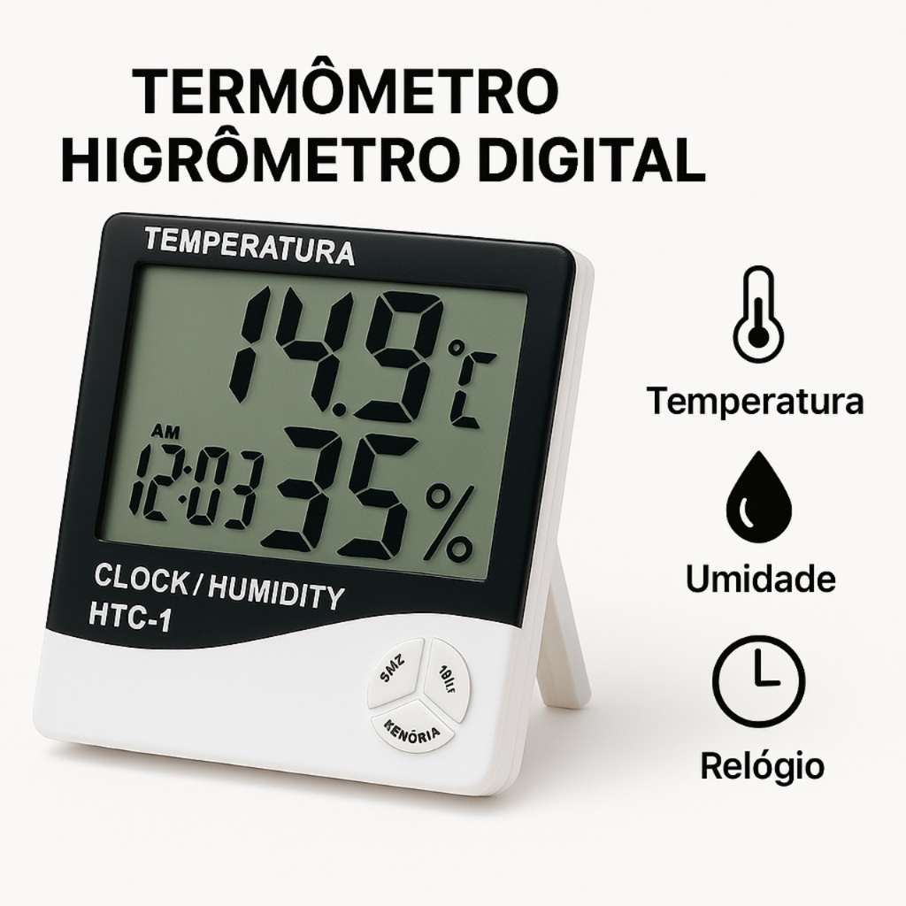 Termo Higrometro Digital Com Máxima e Mínima Medidor De Temperatura e Umidade Com Relógio e Alarme em Oferta na Shopee
