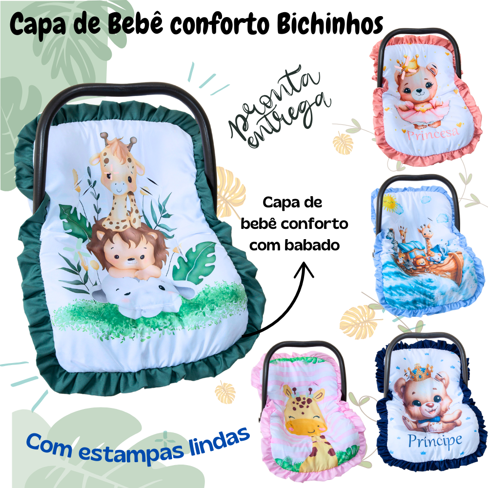 Capa para bebê conforto estofada c/ babado menino menina tamanho universal todas as marcas até 13 kg