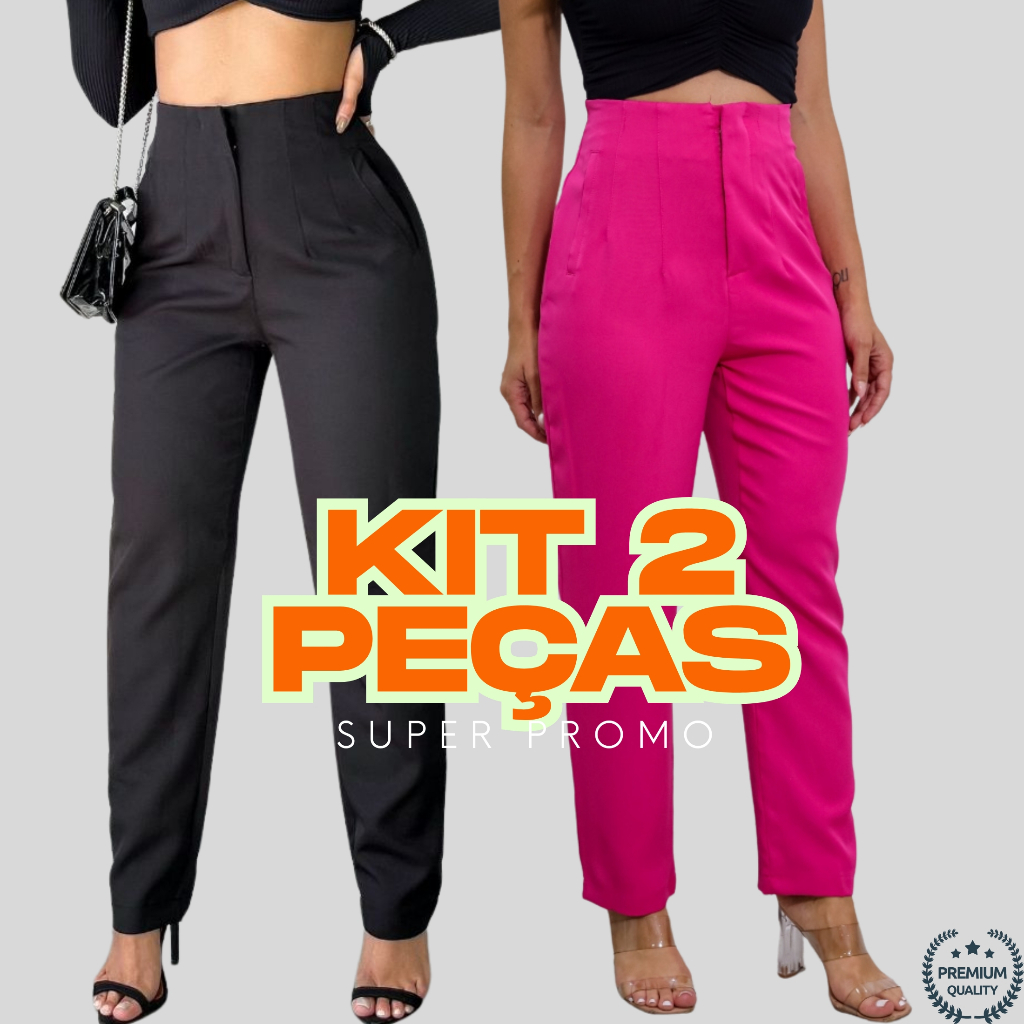 kit 2 peças Calças Alfaiataria femenina social Preto e Rosa Pink, para inverno 2025