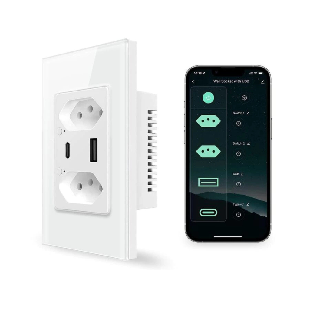 Tomada De Parede Inteligente Wifi dupla USB-C Tipo C Alexa Bivolt