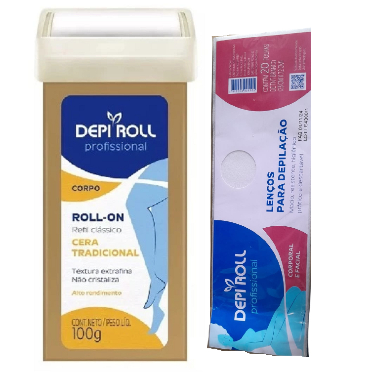 Depi Roll Kit Cera Quente Roll-On Mel 100g + Lenço Depilatório 20unid